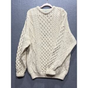 Vintage Quills Mens Woollen Ivory Cable Knit Fisherman Sweater Chunky Size XL